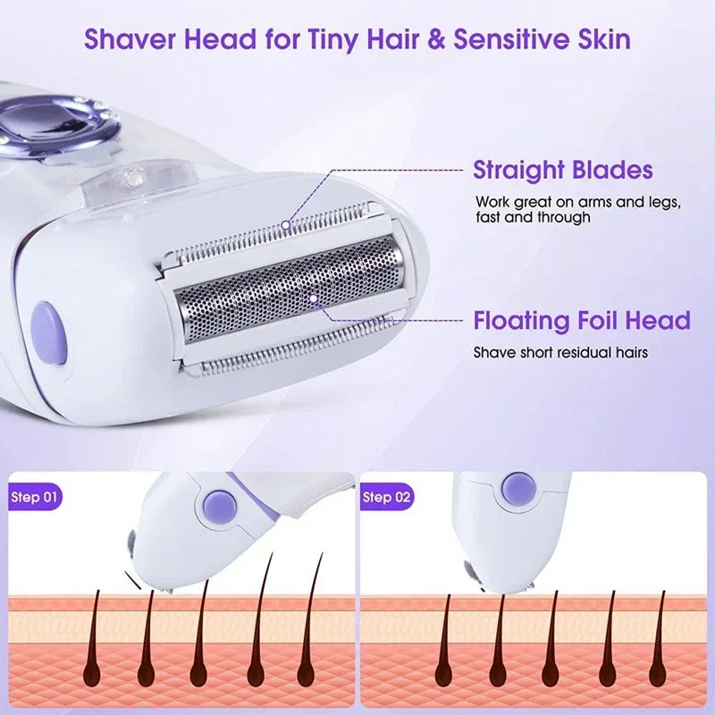 3in1 Electric Women Epilator Female Shaver Leg Body Hair Removal Lip Chin Depilatory Lady Bikini Trimmer Facial Hair Remover