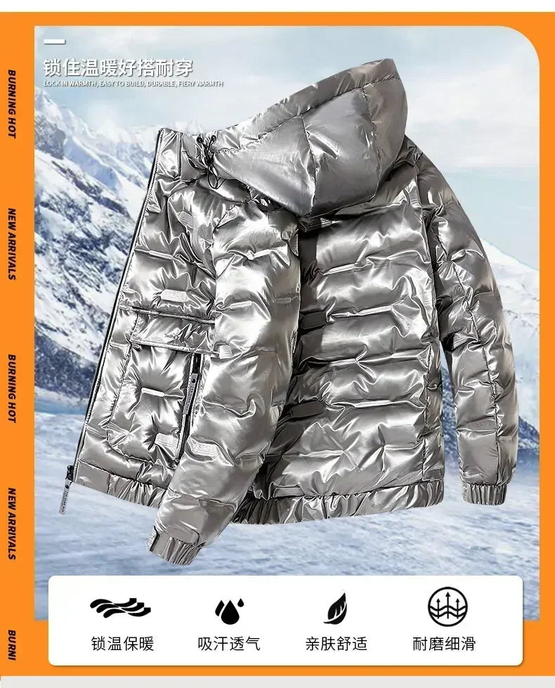 Thermal Coats Mens Thick Warm Glossy Shiny Jackets Brand Outwear Men's Clothing Winter Men's Hooded Parkas Windbreaker Fashion