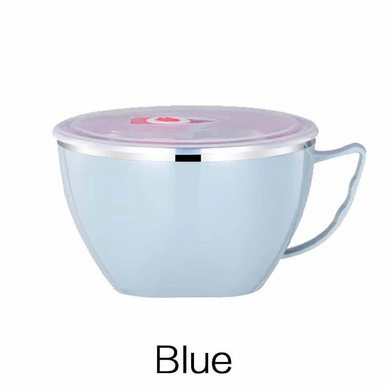Portable Stainless Steel with Lid Instant Noodle Bowl Double Insulated Anti-scald Lunch Box Kitchen Supplies