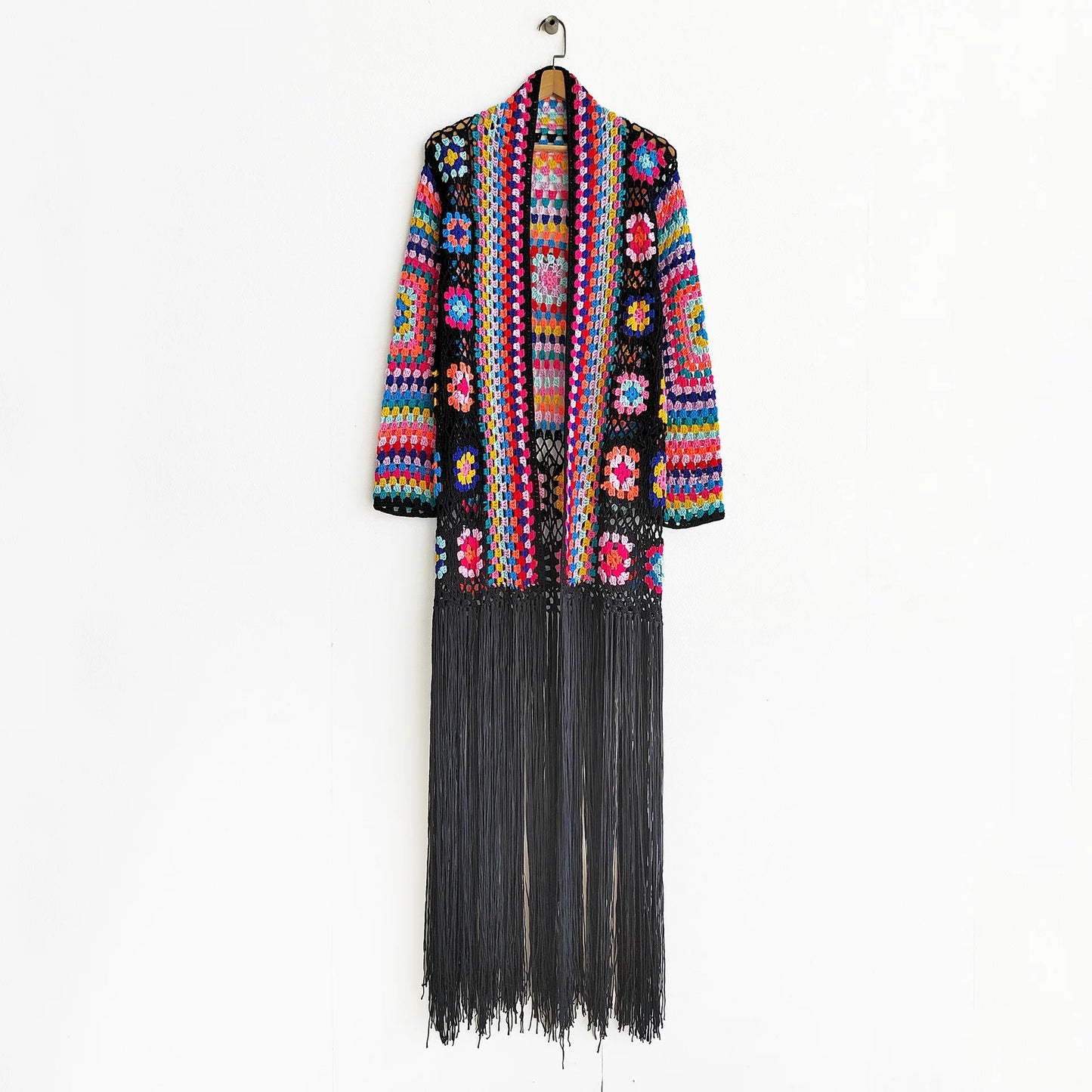 Crochet Knitted Women Cardigan Cover Ups Tassel Plaid Long Coat Bohemian 2023 Summer Beach Bikini Covers Sexy Hook Vestidos