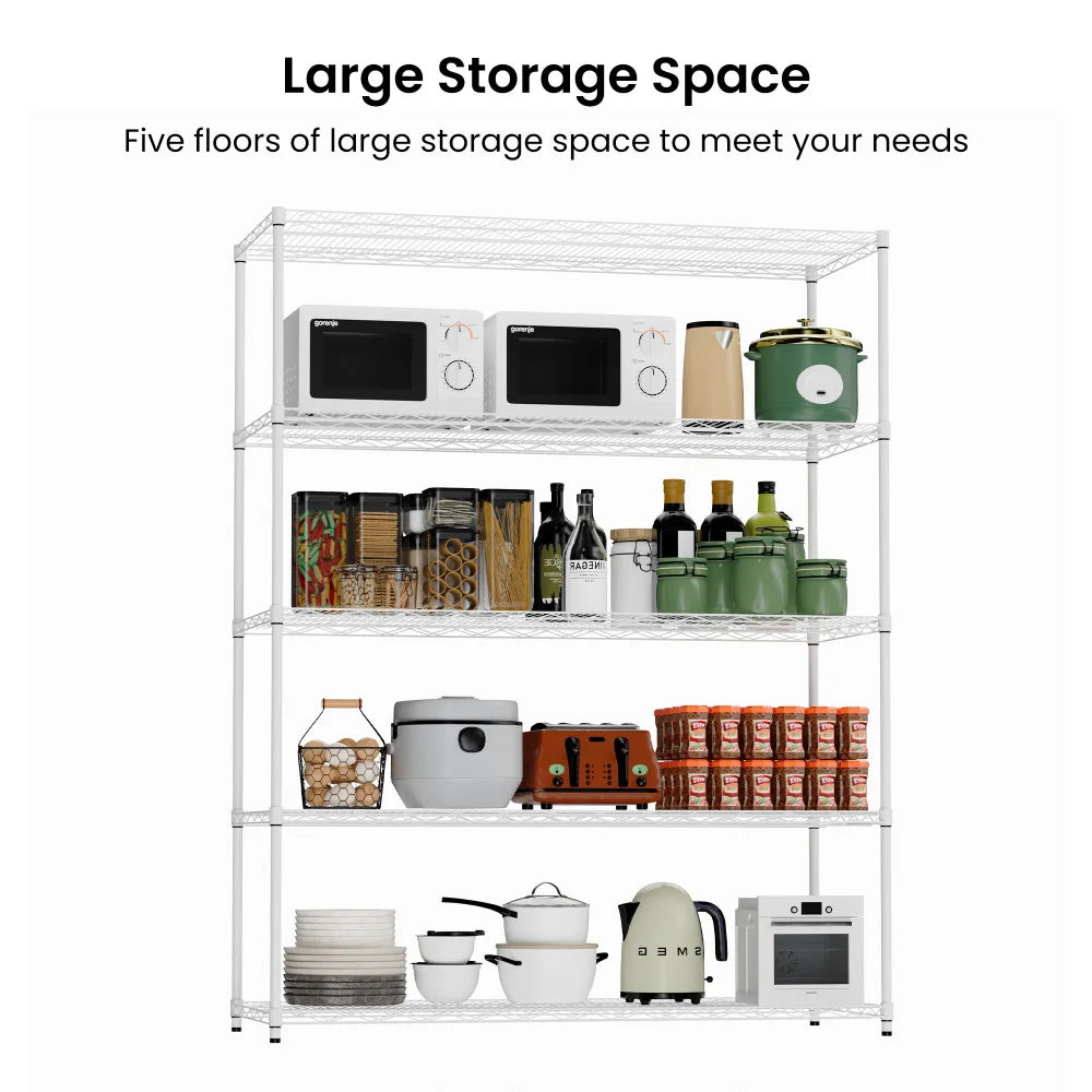 Warehouse supermarket kitchen other 5-layer heavy-duty adjustable shelves with wheels adjustable feet frame bearing 300 pounds