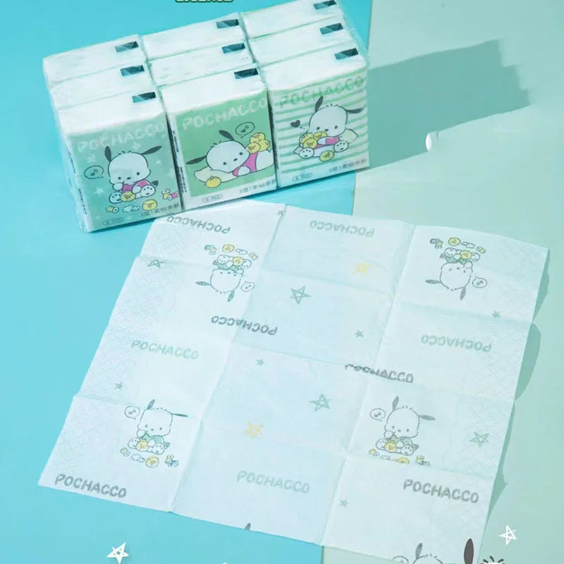 Kawaii Hello Kitty Handkerchief Paper Cartoon Sanrio Pochacco Kitty Printed Napkins Portable Small Pocket Tissues Facial Paper