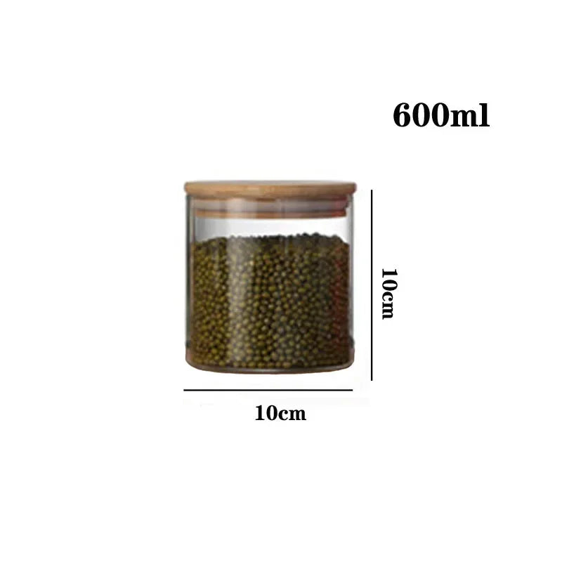 Kitchen Storage Tank Food Container Bambo Covered High Borosilicate Food Sealed Glass Tank Kitchen Miscellaneous Grain Organizer