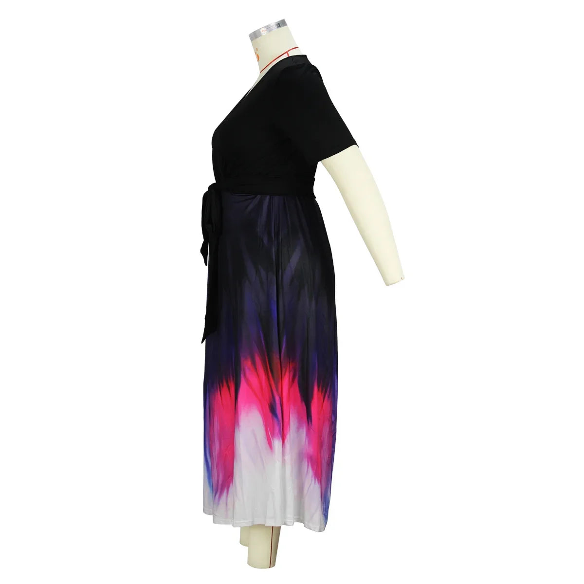 Plus Size Hot Sale Of The Season Elegant Printed Slim Fit Midi Dress with Belt Large Size Splice Long Dress Sexy Half Sleeve ...