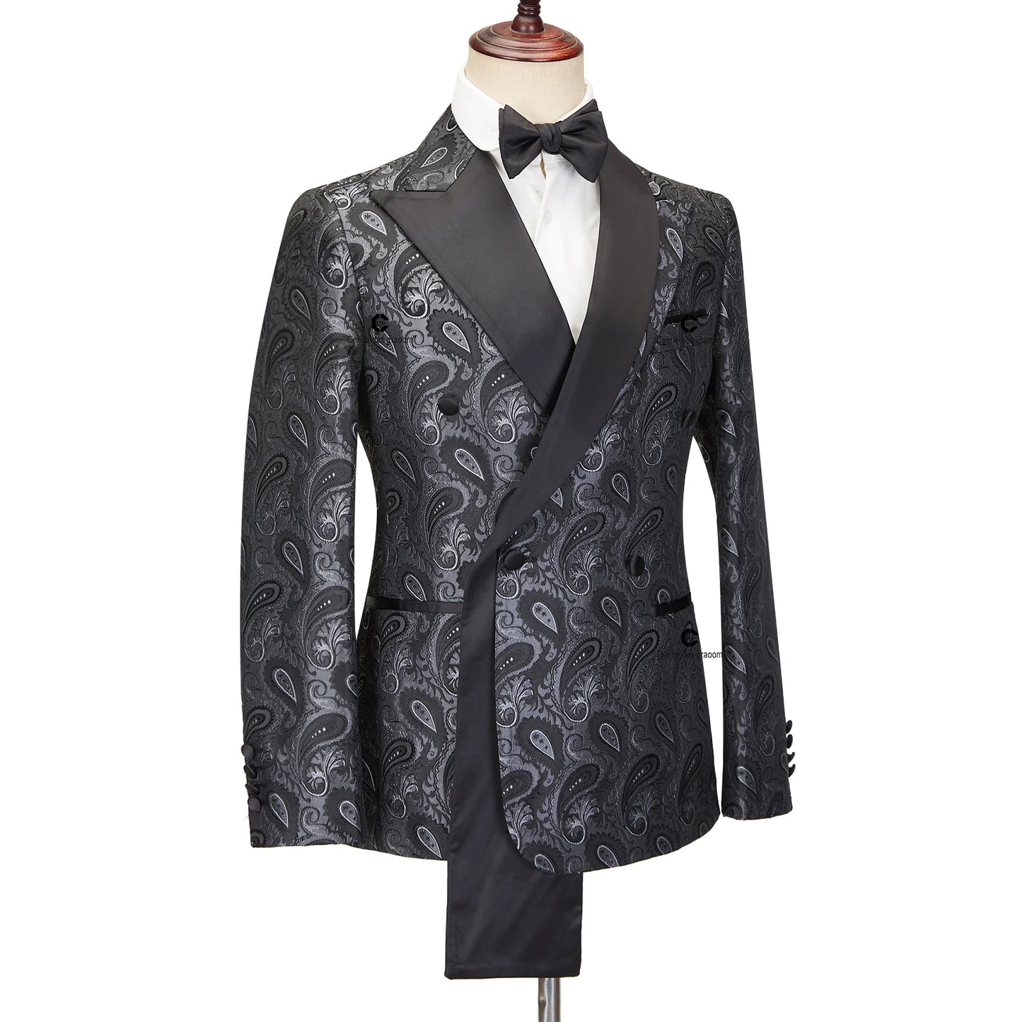Cenne Des Graoom 2024 New Double-breasted Tuxedo Suits for Men Floral Paisley Jacquard Blazers Pants Wedding Party Wear Prom 