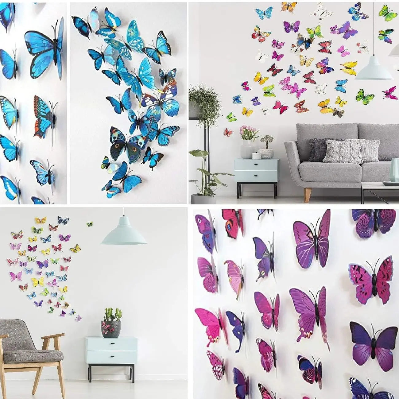 12Pcs DIY Lifelike 3D Multicolor Butterfly Magnet Fridge Magnet Wall Stickers Kids Baby Rooms Kitchen Home Decoration Free Glue