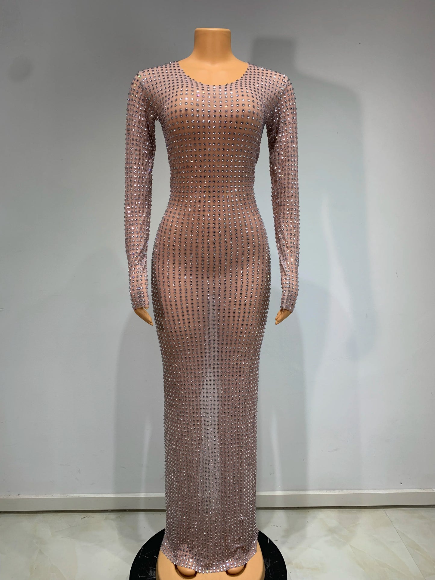 Luxury Celebrity Party Long Dress Women Sexy Mesh See Through Birthday Costume Sparkly Rhinestones Evening Elegant Gowns
