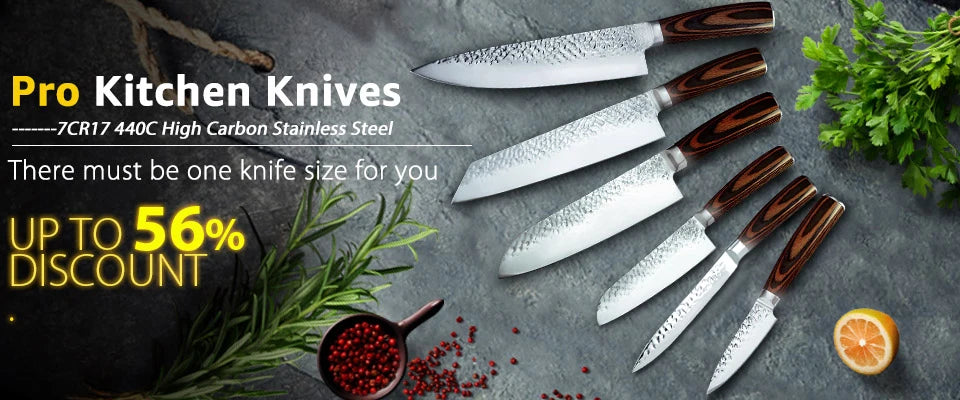 Kitchen Knives Japanese Chef Knife Set 7CR17 High Carbon Steel Full Tang Hammered Non-Stick Santoku Knifes Utility Meat Cleaver