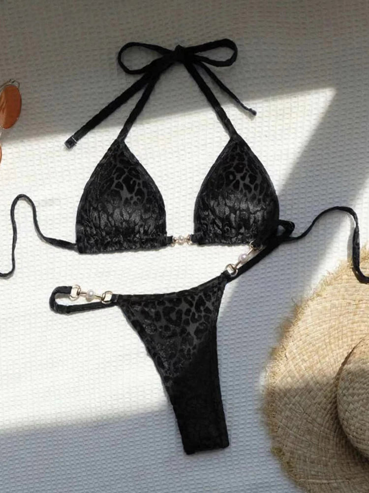 Leopard Bikinis Set Sexy Lace Up Bikini Sets Swimsuit Women Beachwear 2025 Summer Swimwear Thong Bathing Suit Beach Biquinis