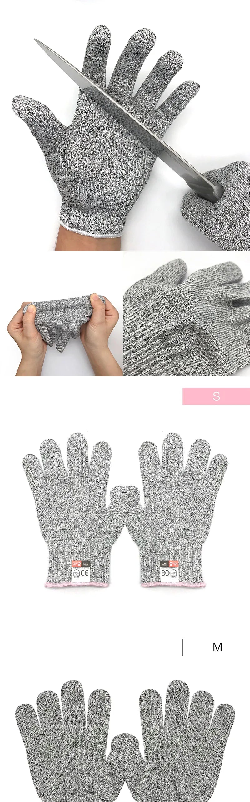 Grade 5 HPPE Anti-Cut Gloves Kitchen Gardening Anti-Cut Knitted Gloves Anti-Thorn Wear-Resistant Glass Building Cutting Gloves