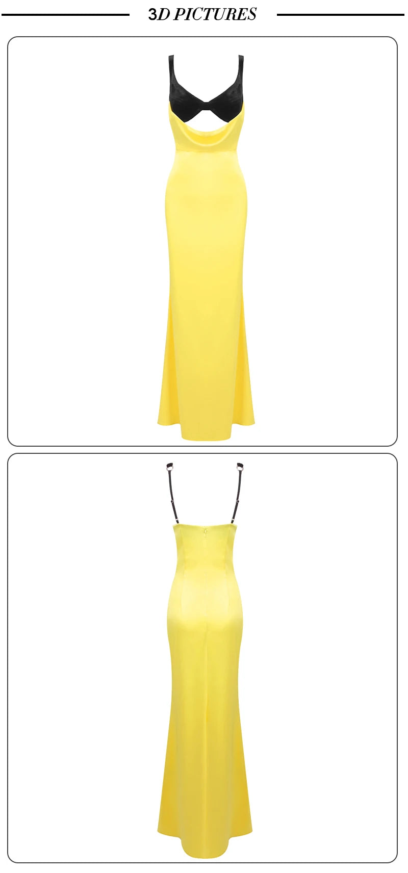 VC Women Cut-out Long Dress Temperament Contrast Color Combo V Neck Suspender Backless Slit Slim Mermaid Party Evening Gowns