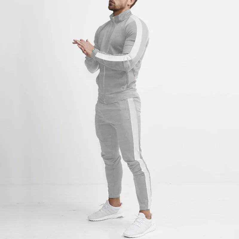 2024 cross-border Europe, America, autumn and winter new casual men's sports suit color matching men's clothing