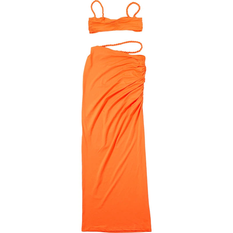 Spring Summer Women's Bikini Set 2 Piece High Waist Wrap Swimsuit Halter Wrap Swim Skirts + Suspender Bra Bathing Suit Beachwear