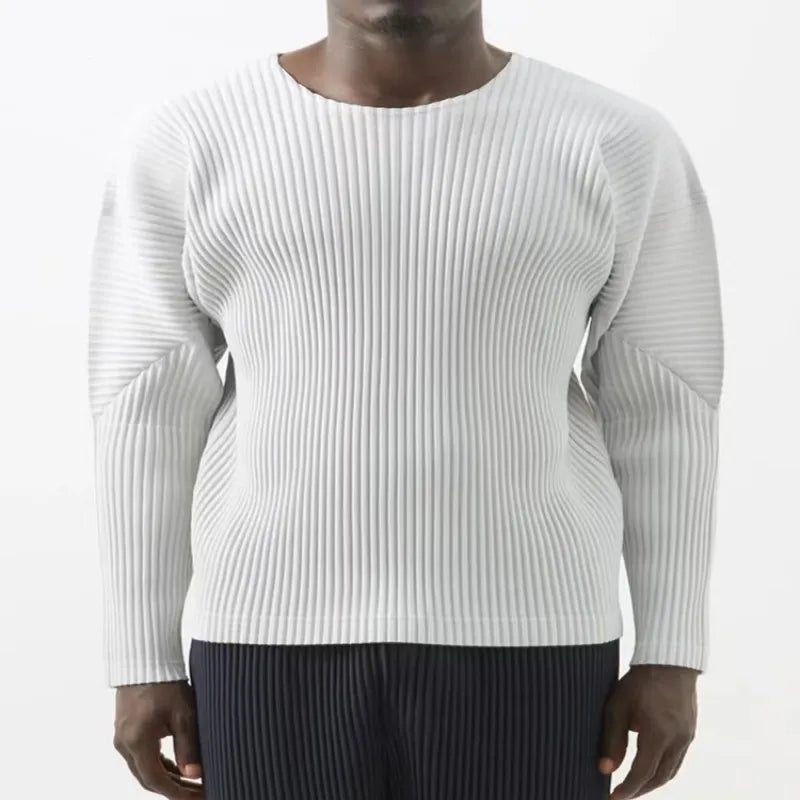 Pleats Original Pleated T-shirt 2024 Spring And Summer New Long-sleeved Round Neck Men's Tops Round Neck T-shirt Casual Clothing