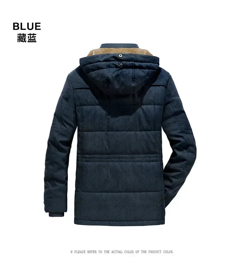 Thick Warm Coat Long Thick Fleece Hooded Waterproof Parkas Jacket Coat Winter New Men Outwear Fashion Pockets Parka Jackets mens