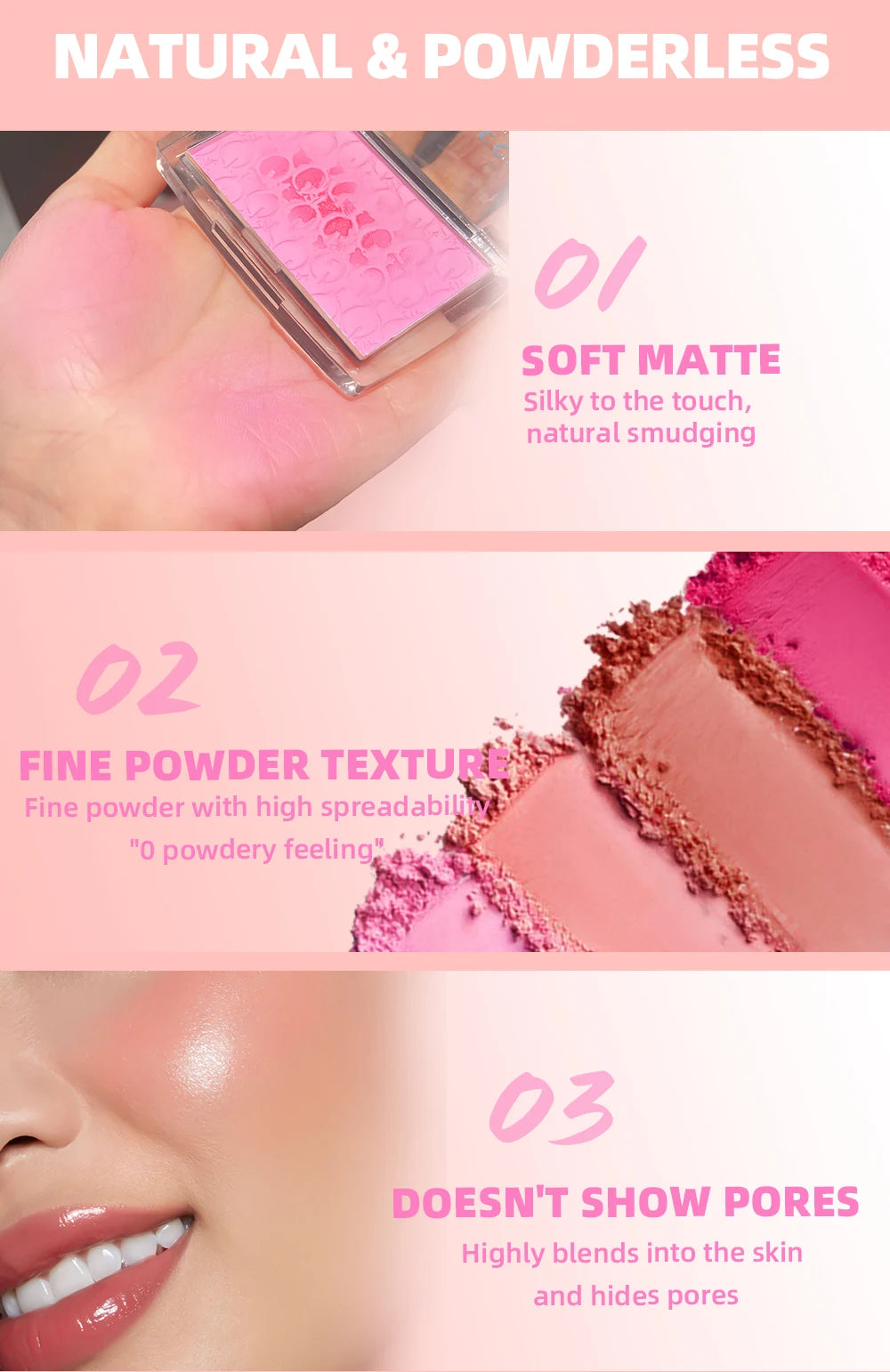 QIBEST Natural Cream Blush Palette Makeup Long-Lasting High Pigment Face Blusher Powder Facial Cheek Tint Rouge Women Cosmetics