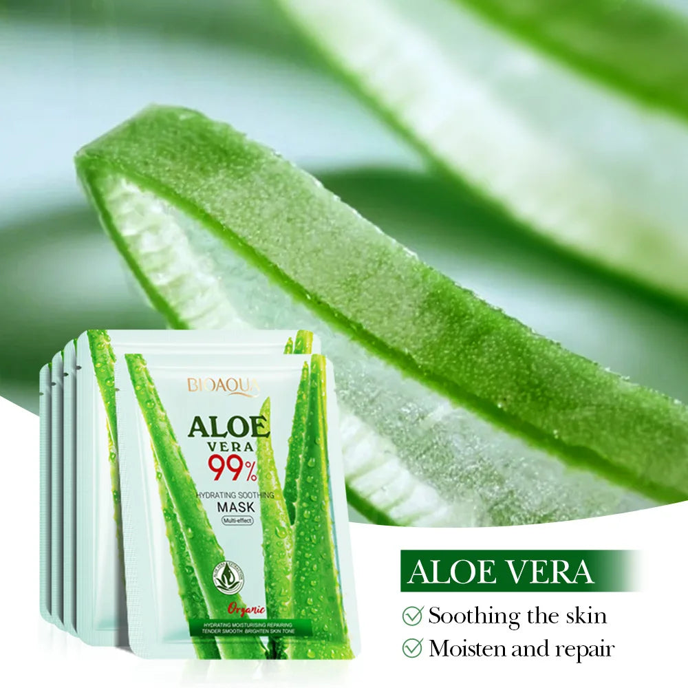 5/10pcs BIOAQUA Aloe Vera Moisturizing Facial Masks for Face Skin Soothing Brightening Firming Hydrating Facial Masks Skin Care