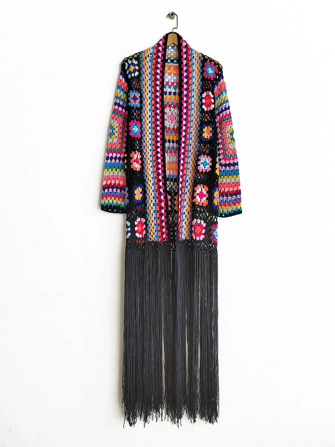 Crochet Knitted Women Cardigan Cover Ups Tassel Plaid Long Coat Bohemian 2023 Summer Beach Bikini Covers Sexy Hook Vestidos