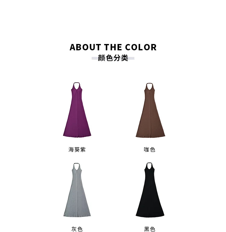 Sweet Women Maxi Dresses Sexy Backless Slim Hanging Neck Dress Long Dress Elegant V Neck Hot Sexy Korean Women Tops 2PLP