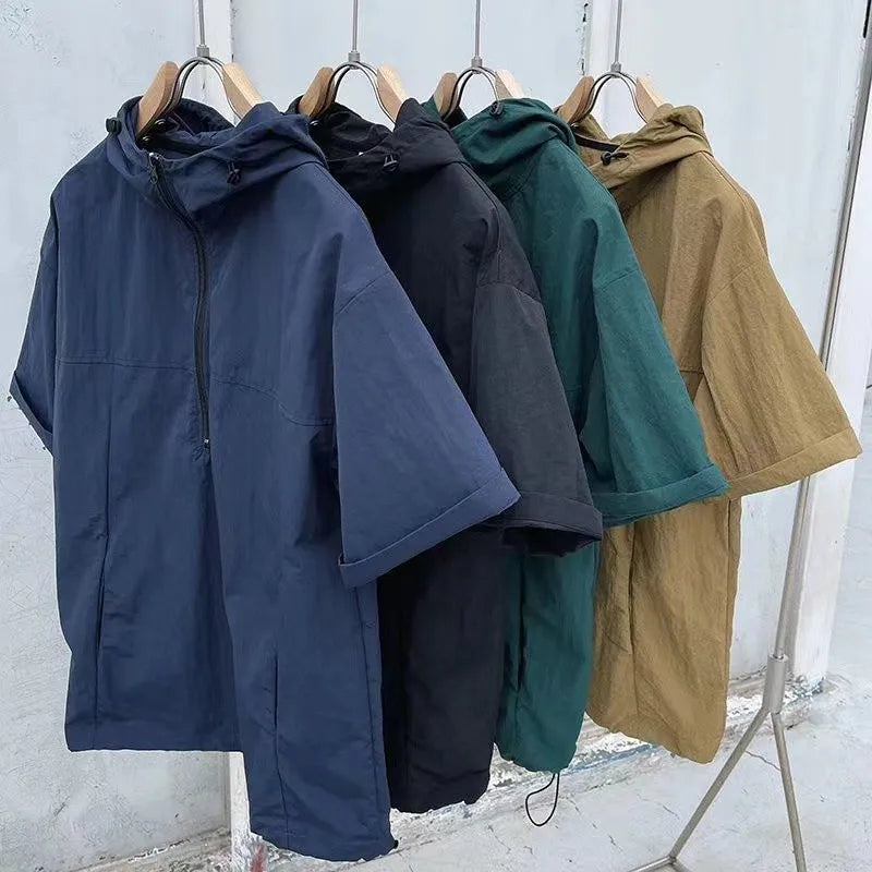 Summer Cargo Style Set Men's Casual Hooded Solid Short Sleeve T-shirt Shorts Loose Fashion High Quality Handsome Sweatshirt Suit