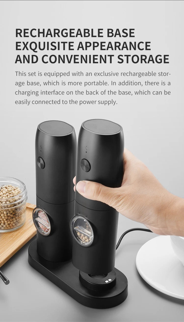 USB Rechargeable Electric Salt And Pepper Grinder With Adjustable Coarseness Refillable Mill Battery Powered Home Kitchen Gadget
