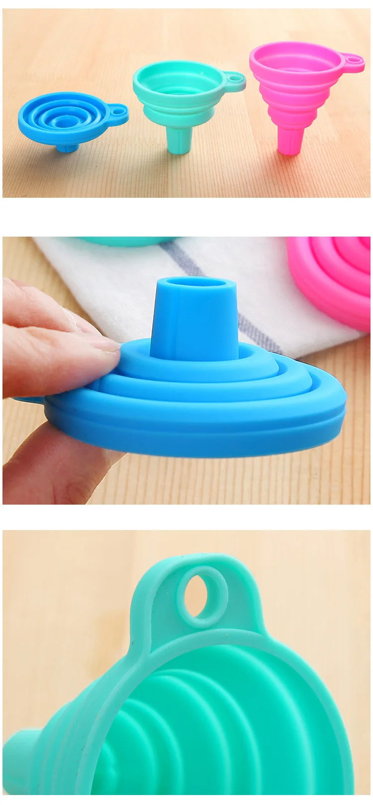 Kitchen Funnel Foldable Silicone Collapsible Funnels for Filling Water Bottle Liquid Transfer Food Grade Kitchen Accessories