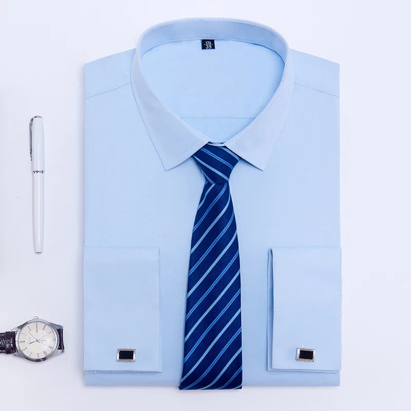 Men's French Cuffs Dress Shirt Long Sleeve Fit Elegant Gentleman Romantic Wedding Party Business Fashion White Shirts