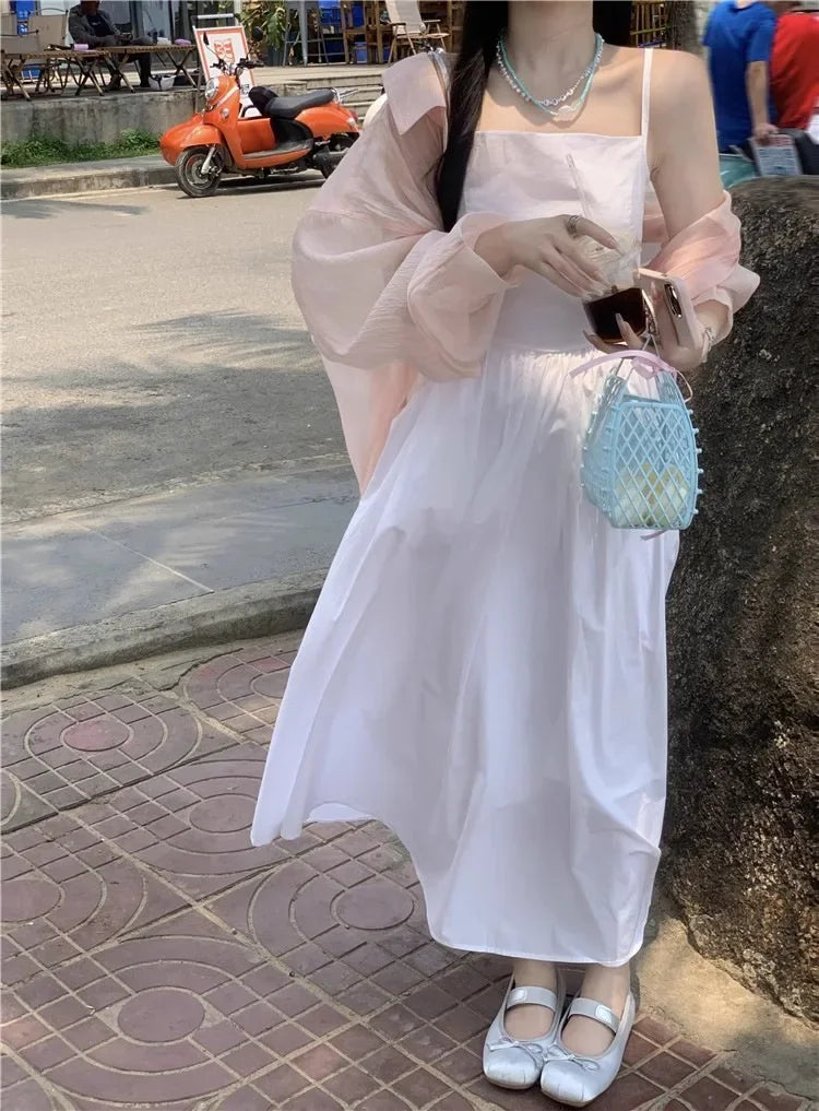 French Style Sexy Open-Back Blue Tank Dress Women's Summer Vacation Beach A- Line Long Dress Beach Vacation Dress