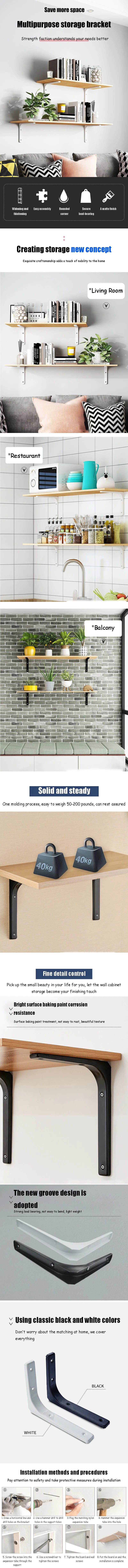 Floating Shelf Brackets Black and White Shelves for Shelves Wall Storage Kitchen Stand Bracket Support Hardware Home Improvement