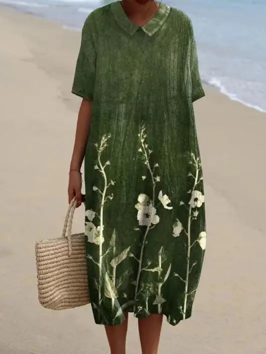 Summer Women Print Dress New Fashion V Neck Short Sleeve Loose Holiday Casual Dresses Female Beach Party Vestidos Robe Femme