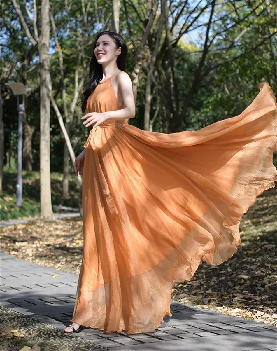 Travel Photo Desert Long Dress Women New Summer Chic Large Swing Chiffon Dress Slim Plus Size 4XL Seaside Holiday Beach Dresses