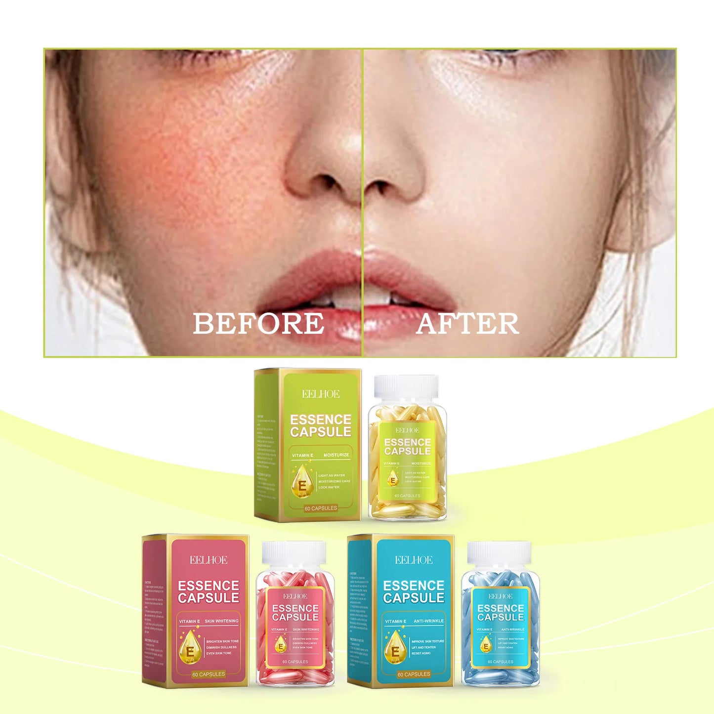 EELHOE Facial Capsule Essence Mild, Daily moisturizing, Facial Skin Care and Moisturizing Essence Capsule Winter Skincare 65g