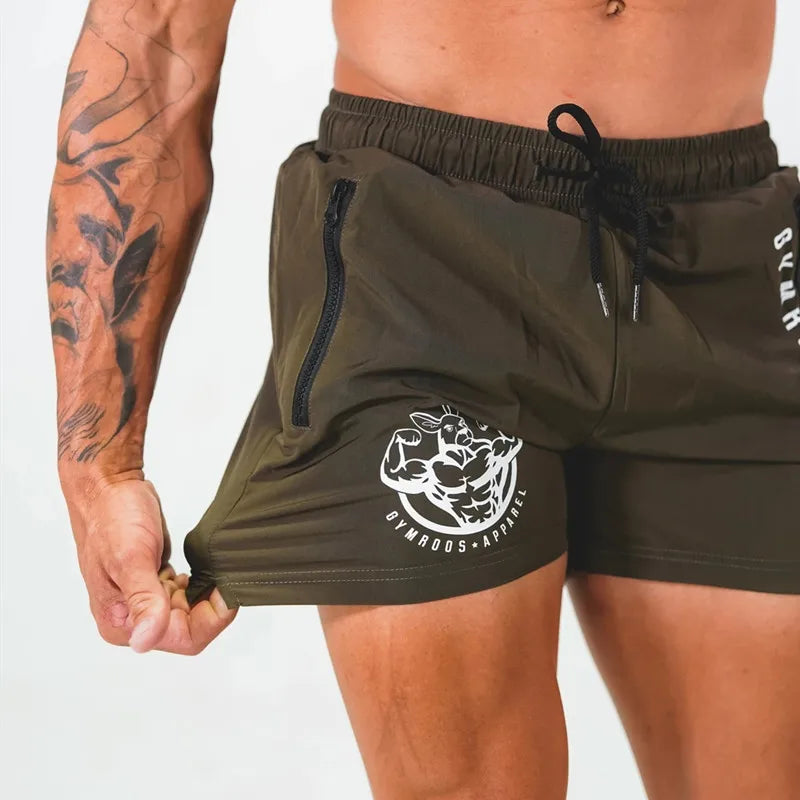 Sports Woven Quick Drying Three-Point Shorts Men's Fitness Tide Brand Slim Zipper Pocket Tide Brand Running Training Pants