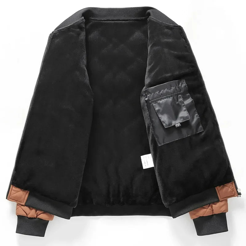 Men's Casual Cotton Coat Fleece-lined Warm Padded Jacket Nylon Material Loose Fit For Middle-aged Elderly