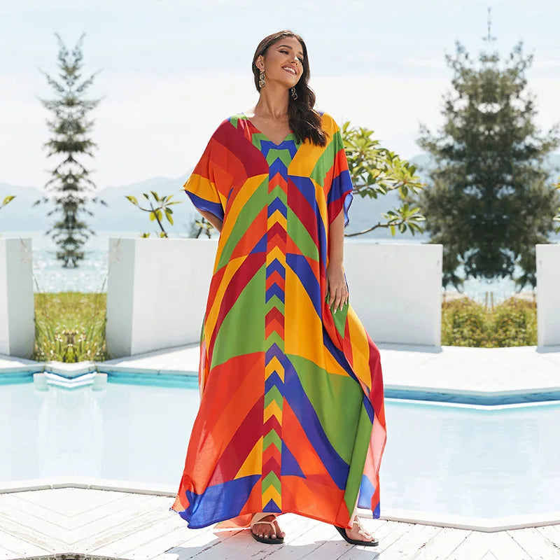 Women's Print Turkish Kaftan Bikinis Set Beachwear Bikini Cover Up Maxi Dress Bathing Suit Summer Outfit