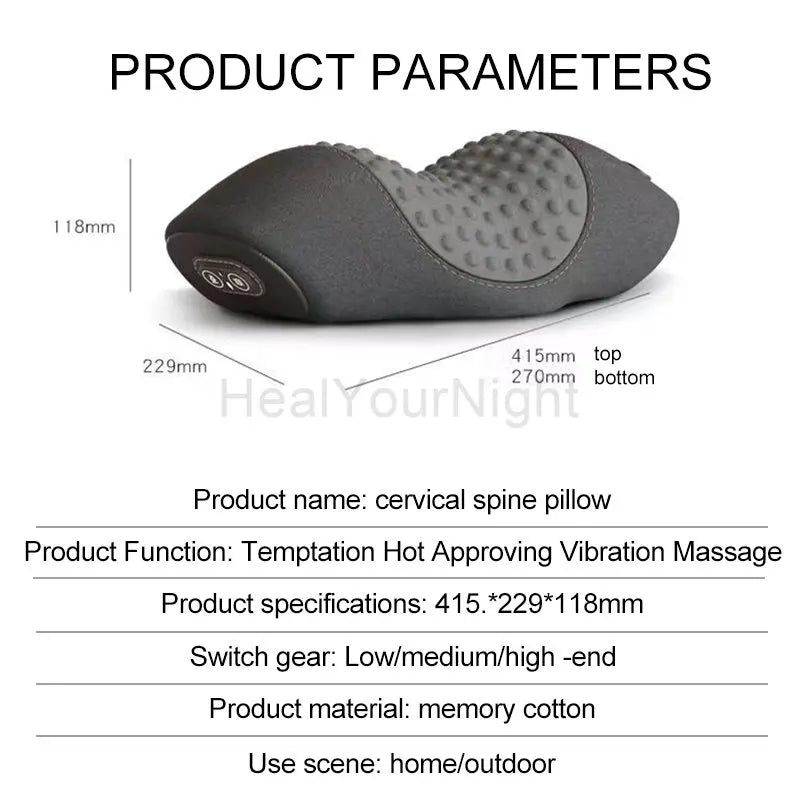 Electric Neck Massage Pillow Heating Vibration Neck Massager Back Cervical Traction Relax Sleeping Memory Foam Spine Support