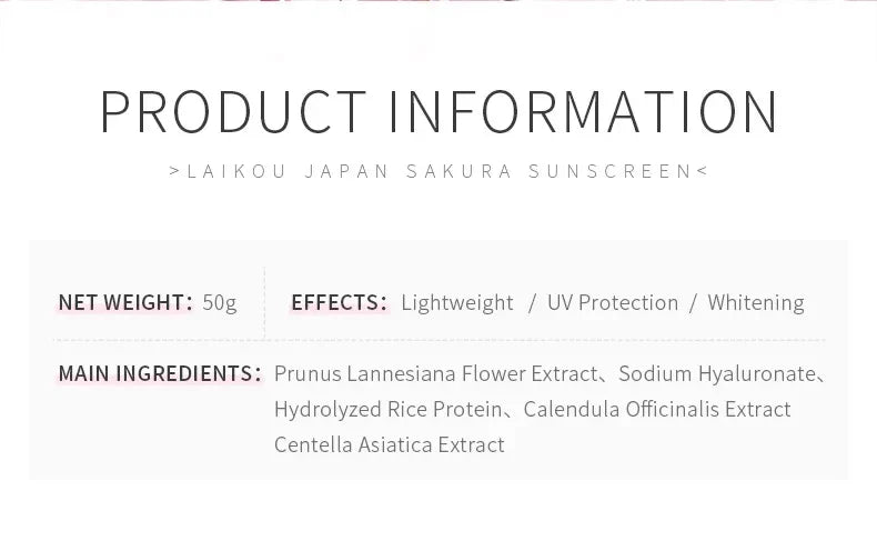LAIKOU Sakura Sunscreen Spf50 Moisturizer Protector Facial Sun Block Isolation Lotionbloqueador solar faciales