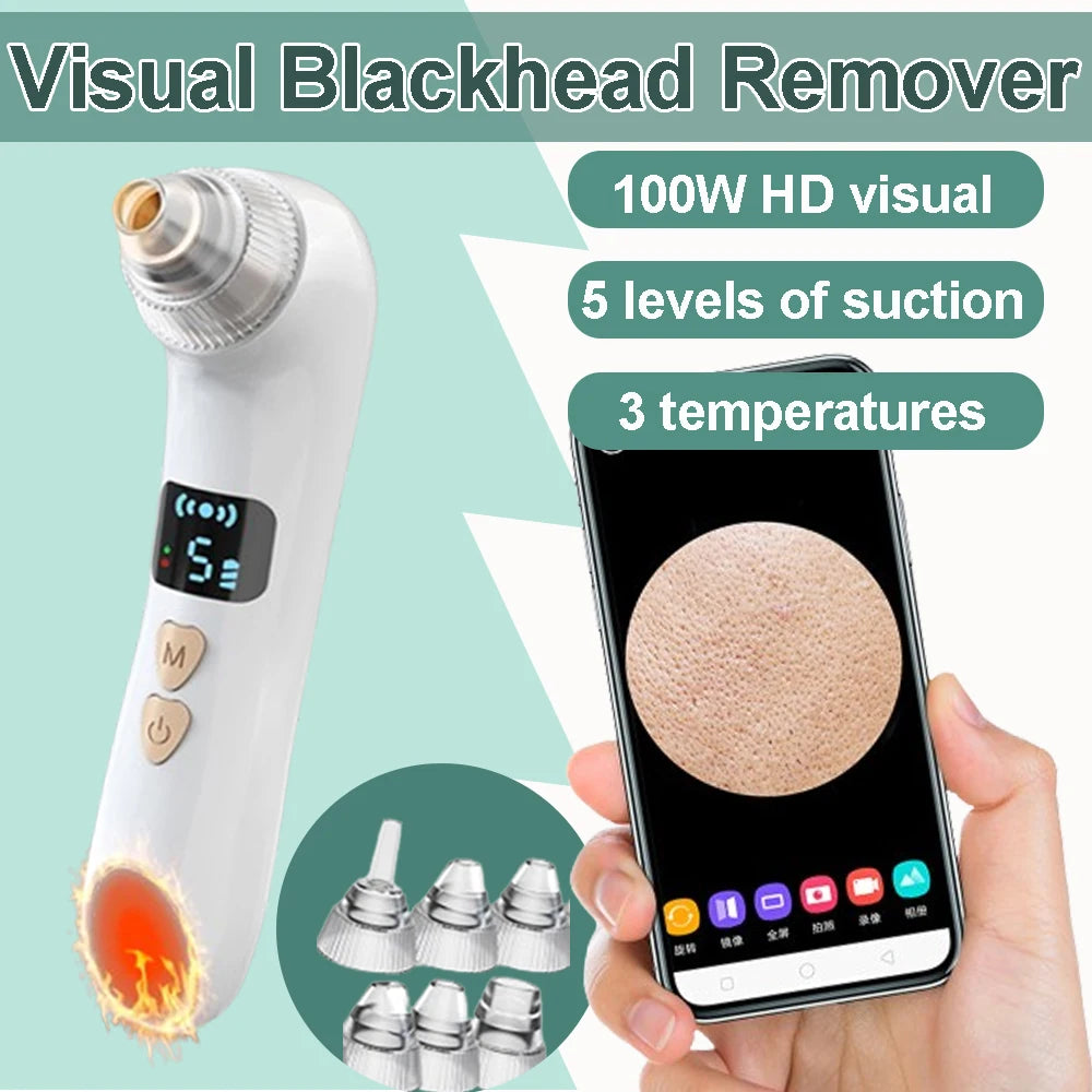 Visual Blackhead Remover Facial Deep Clean Machine Blackheads and Acne Remover Heated Face Extractor Electric Blackhead Sucker
