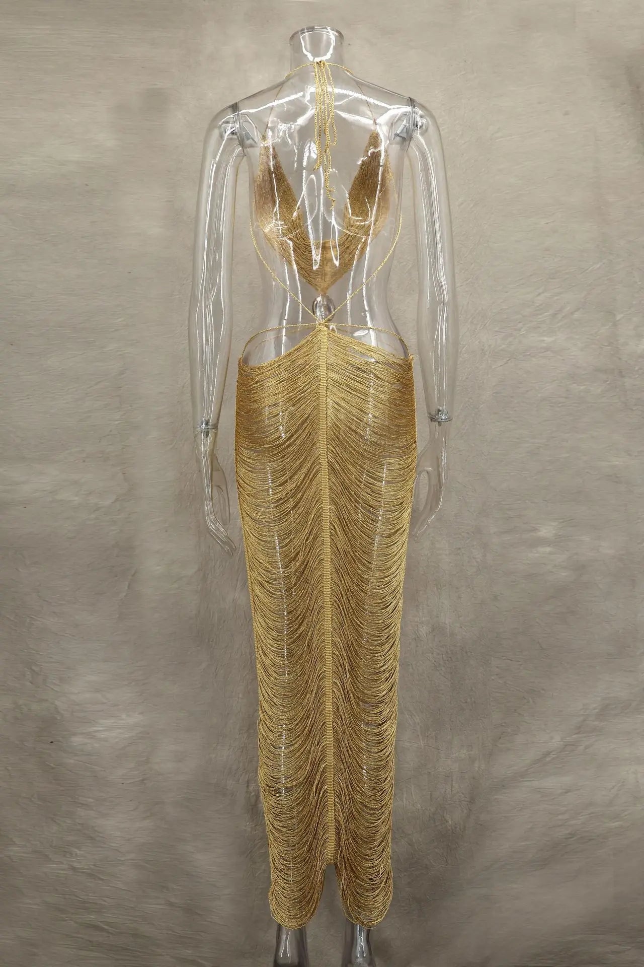 Sexy Shell Tassel Halter Long Dress Women Hollow Out Sleeveless Backless Maxi Dresses 2025 New Summer Y2K Party Club Beach Gowns