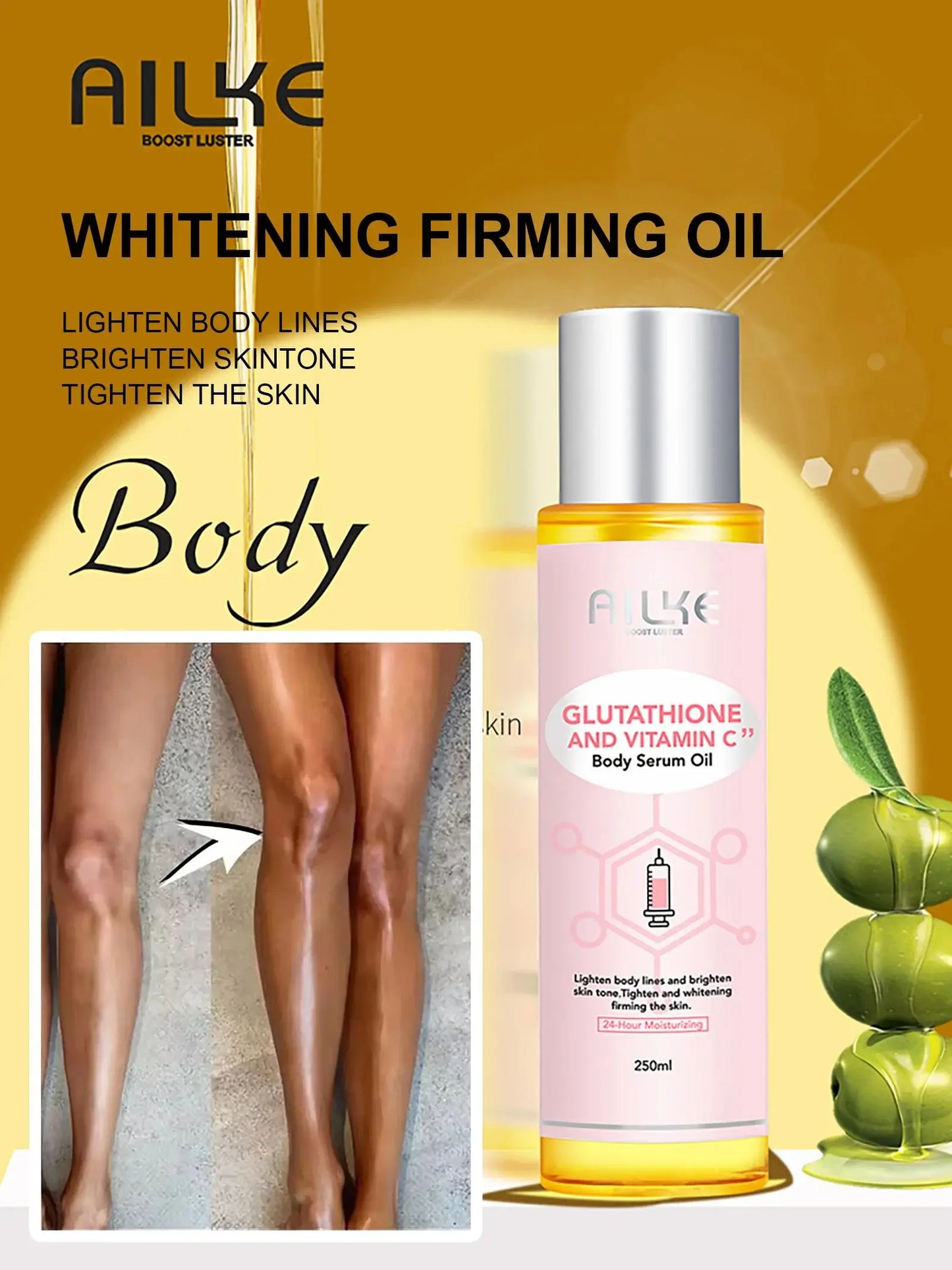 AILKE Whitening Remove Black Spots Facial Skin Care Lotion Moisturizing Cream Body Glutathion Vitamin C Black Skin Face New Set