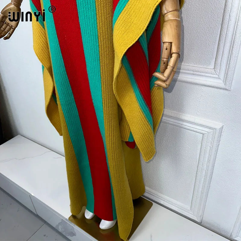 WINYI winter Knitted elastic maxi long dress Comfort Warm fashion Caftan Elegant Women winter clothes for women party dresses