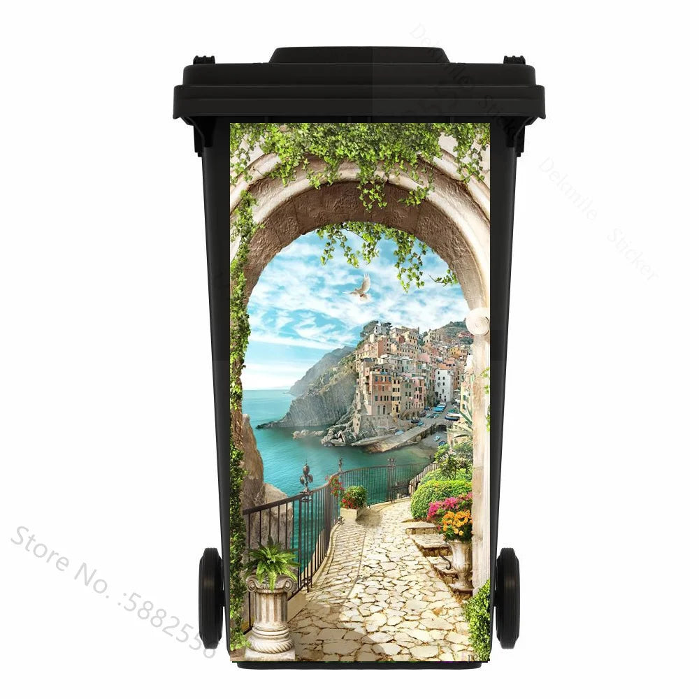 Custom Size Self-adhesive PVC Trash Can Sticker Waterproof Wallpaper Garbage Bin Renovation Cover Decal Mural For Kitchen Decor