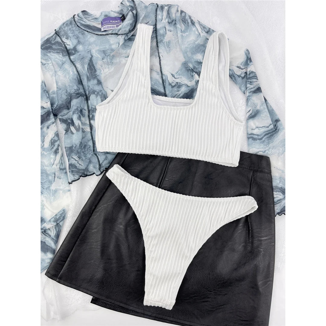 Sexy Ribbed Brazilian Padded Bikini Women Swimwear Female Swimsuit Two-pieces Bikini set Bather Bathing Suit Swim V4600