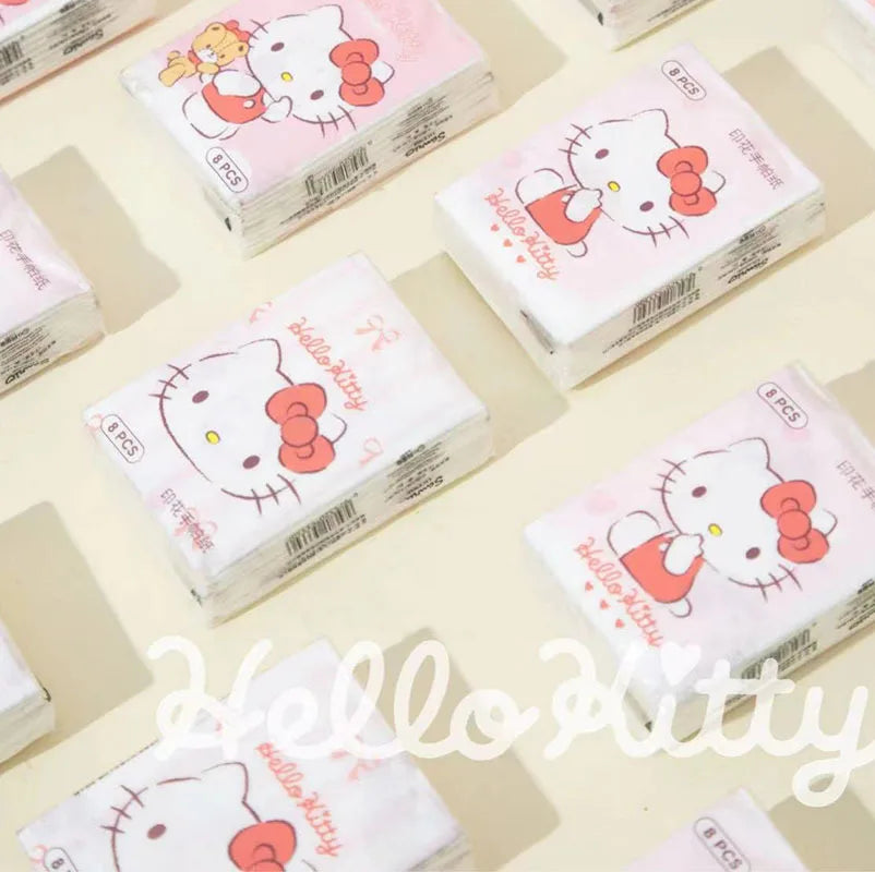 Kawaii Hello Kitty Handkerchief Paper Cartoon Sanrio Pochacco Kitty Printed Napkins Portable Small Pocket Tissues Facial Paper