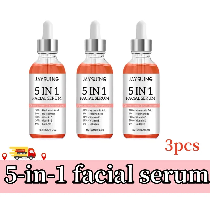 5 In 1 Facial Serum Fade Fine Lines Firming Skin Shrink Pores Moisturizing Brightning Vitamin C Hyaluronic Acid Face Serum
