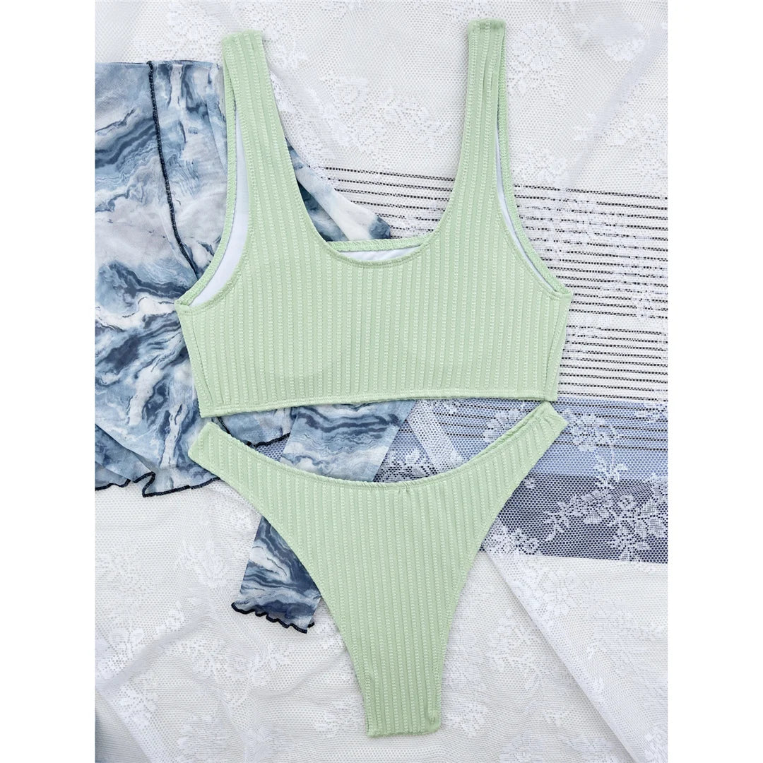 Sexy Ribbed Brazilian Padded Bikini Women Swimwear Female Swimsuit Two-pieces Bikini set Bather Bathing Suit Swim V4600