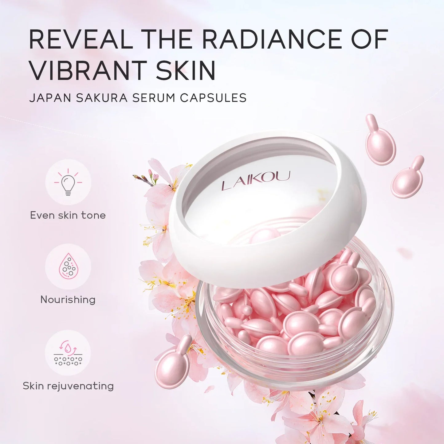 LAIKOU Sakura Facial Serum Moisturizing Brightening Face Serum Anti-Wrinkle Firming Brighten Skin Care Cosmetics 30pcs*0.5ml