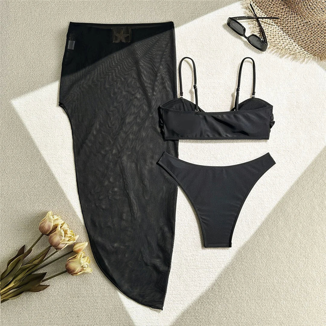 With Skirt High Leg Cut Brazilian Bikini Female Swimsuit Women Swimwear Three-pieces Bikini set Bather Bathing Suit Swim V6193