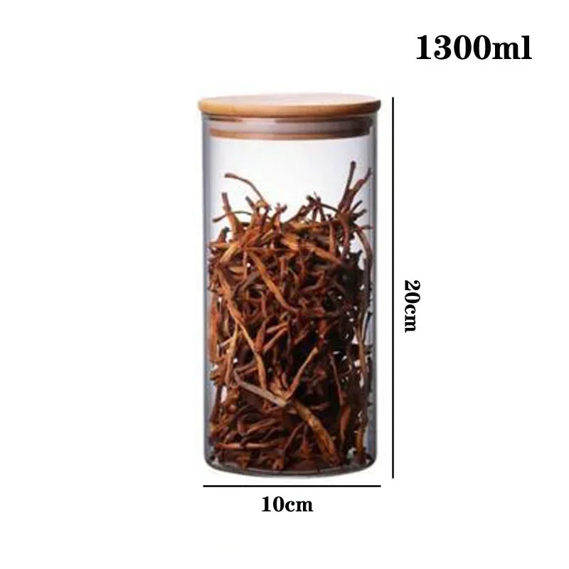 Kitchen Storage Tank Food Container Bambo Covered High Borosilicate Food Sealed Glass Tank Kitchen Miscellaneous Grain Organizer
