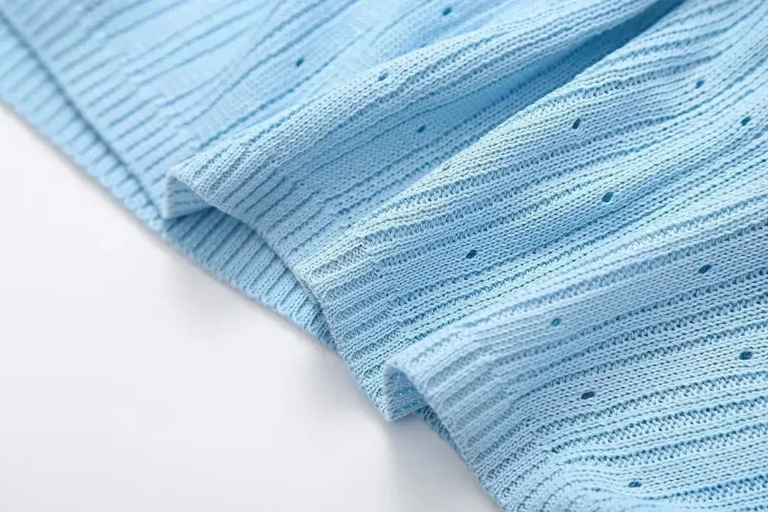 European and American style denim stitching knitted short-sleeved dress women's new high-end design long dress